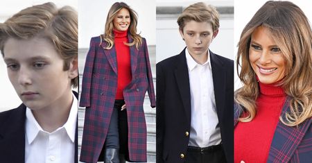 Szczęśliwa Melania i mniej szczęśliwy Barron odbierają choinkę w Białym Domu (ZDJĘCIA)