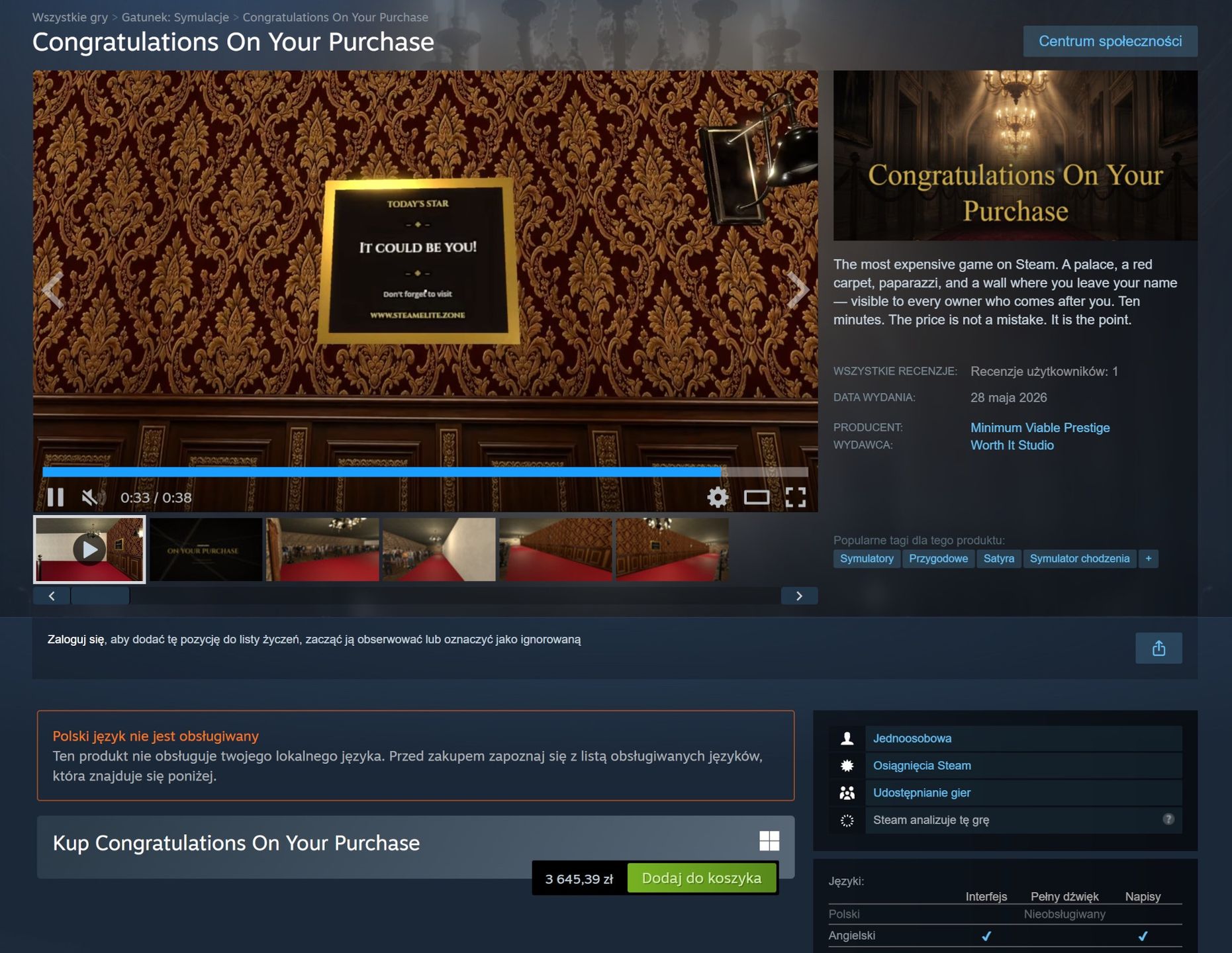 Congratulations On Your Purchase kosztuje ponad 3 tys. zł