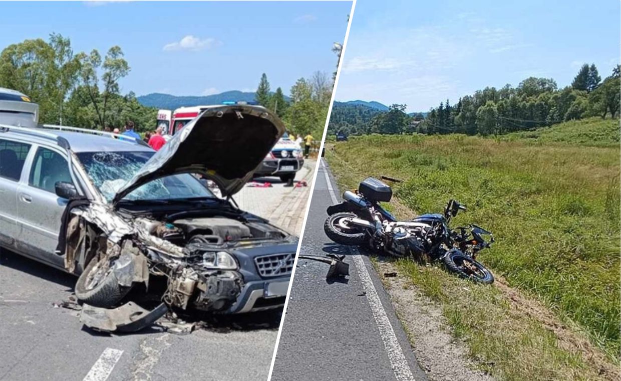 Motocykl roztrzaskał się o osobówkę. Są zdjęcia