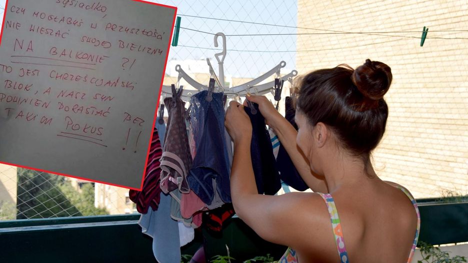 Wywiesiła bieliznę na balkonie