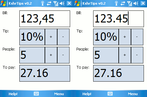 KshrTips. Kalkulator rachunków na Windows Mobile.