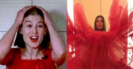 Złote Globy 2021: Rosamund Pike z "O wszystko zadbam" Netfliksa odbiera statuetkę w SUKIENCE Z PRZECENY! (ZDJĘCIA)