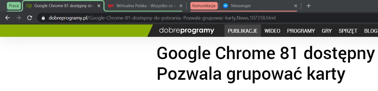 Różne kolory grup pomogą szybciej dotrzeć do kart związanych z jednym tematem.