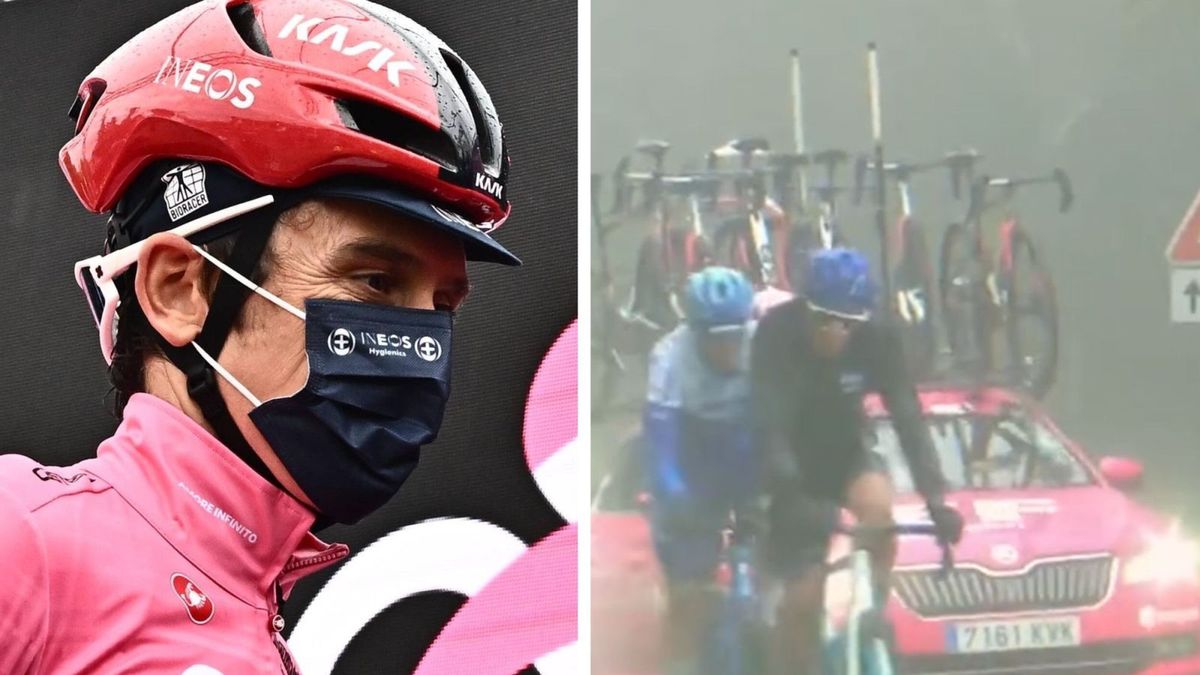 Zdjęcie okładkowe artykułu: PAP/EPA / PAP/EPA / Twitter Giro d'Italia / Na zdjęciu: Geraint Thomas (po lewej) / trudne warunki na trasie Giro (po prawej)