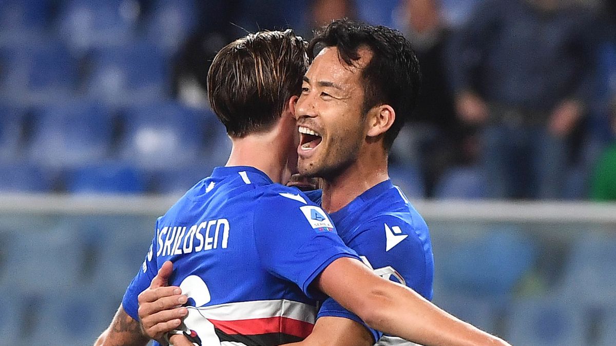 PAP/EPA / LUCA ZENNARO / Na zdjęciu: Kristoffer Askildsen i Maya Yoshida cieszą się z gola