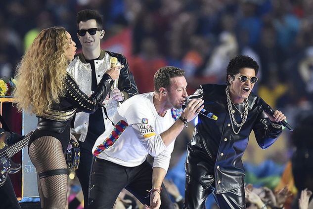 Beyonce, Bruno Mars i Chris Martin (Coldplay) Fot. PAP/EPA