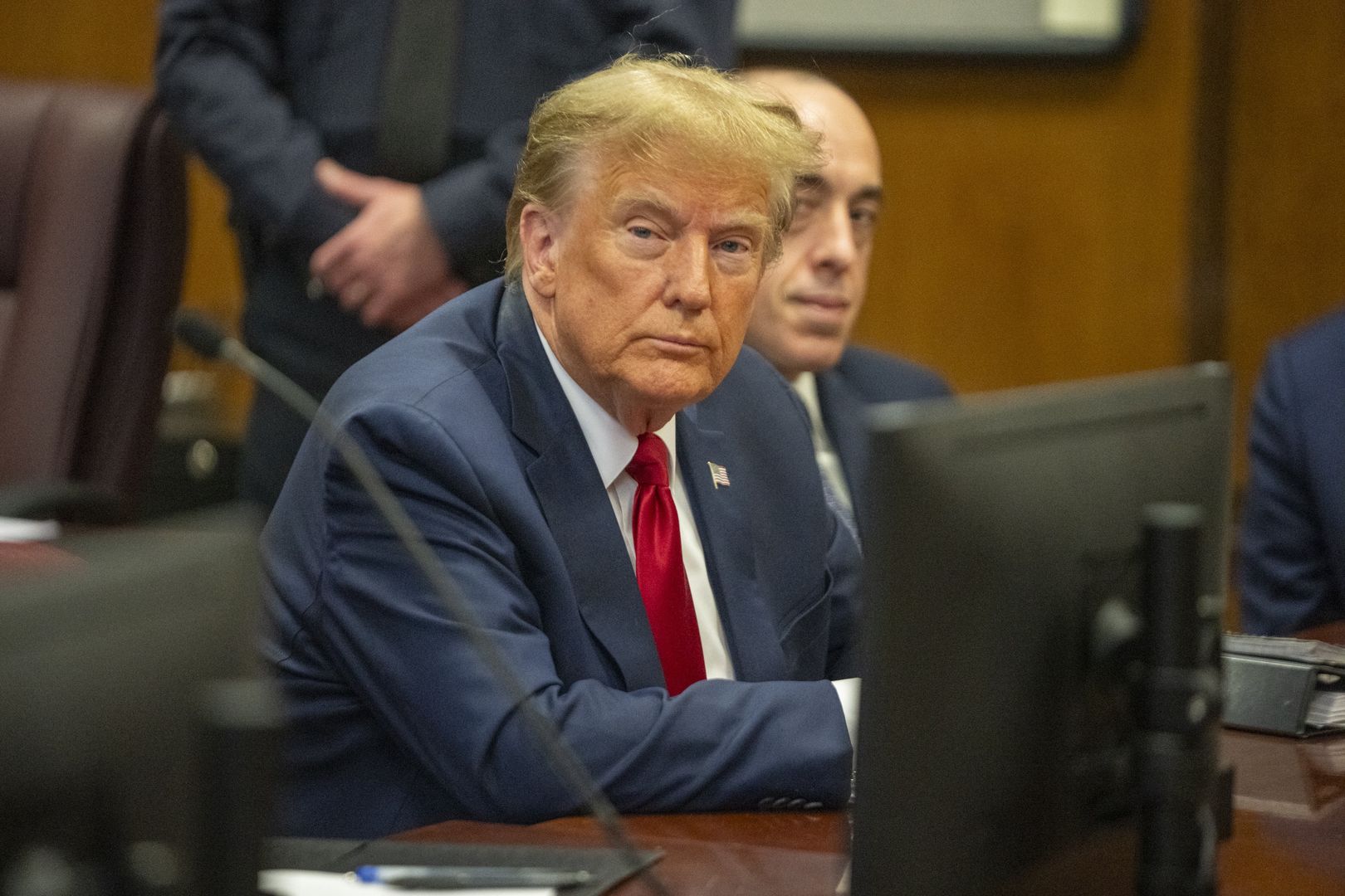 NEW YORK, NY - FEBRUARY 15: Republican presidential candidate, former U.S. President Donald Trump attends a pre-trial hearing at Manhattan Criminal Court on February 15, 2024 in New York City. Trump was charged with 34 counts of falsifying business records last year, which prosecutors say was an effort to hide a potential sex scandal, both before and after the 2016 presidential election. Judge Juan Manuel Merchan is expected to rule whether the trial will begin as scheduled on March 25. (Photo by Steven Hirsch-Pool/Getty Images)