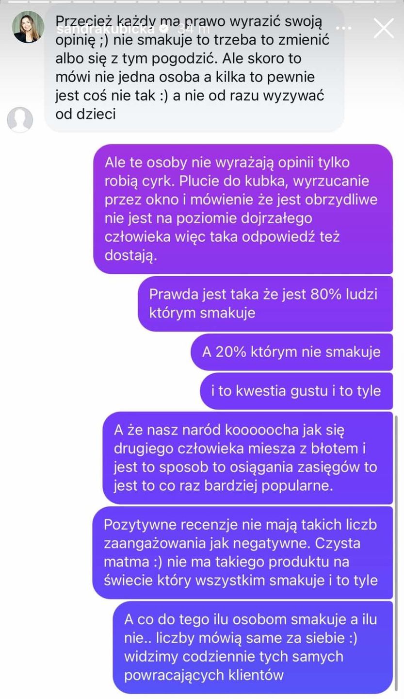 Kubicka opublikowała wymianę wiadomości nt. krytyki jej matchy