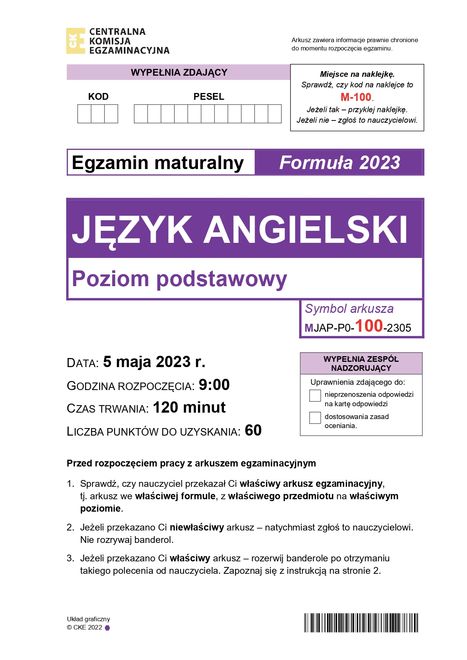 Matura - język angielski, arkusze