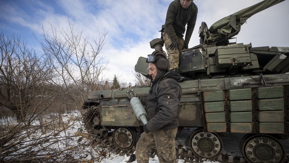Military mobility continues on the Donetsk frontline in Ukraine
DONETSK OBLAST, UKRAINE - FEBRUARY 14: Ukrainian soldiers load ammunition to tanks on the frontline near the towns of Vuhledar and Marinka as Russian-Ukrainian war continues in Donetsk Oblast, Ukraine on February 14, 2023. (Photo by Mustafa Ciftci/Anadolu Agency via Getty Images)
Anadolu Agency
mobility, oblast, tank