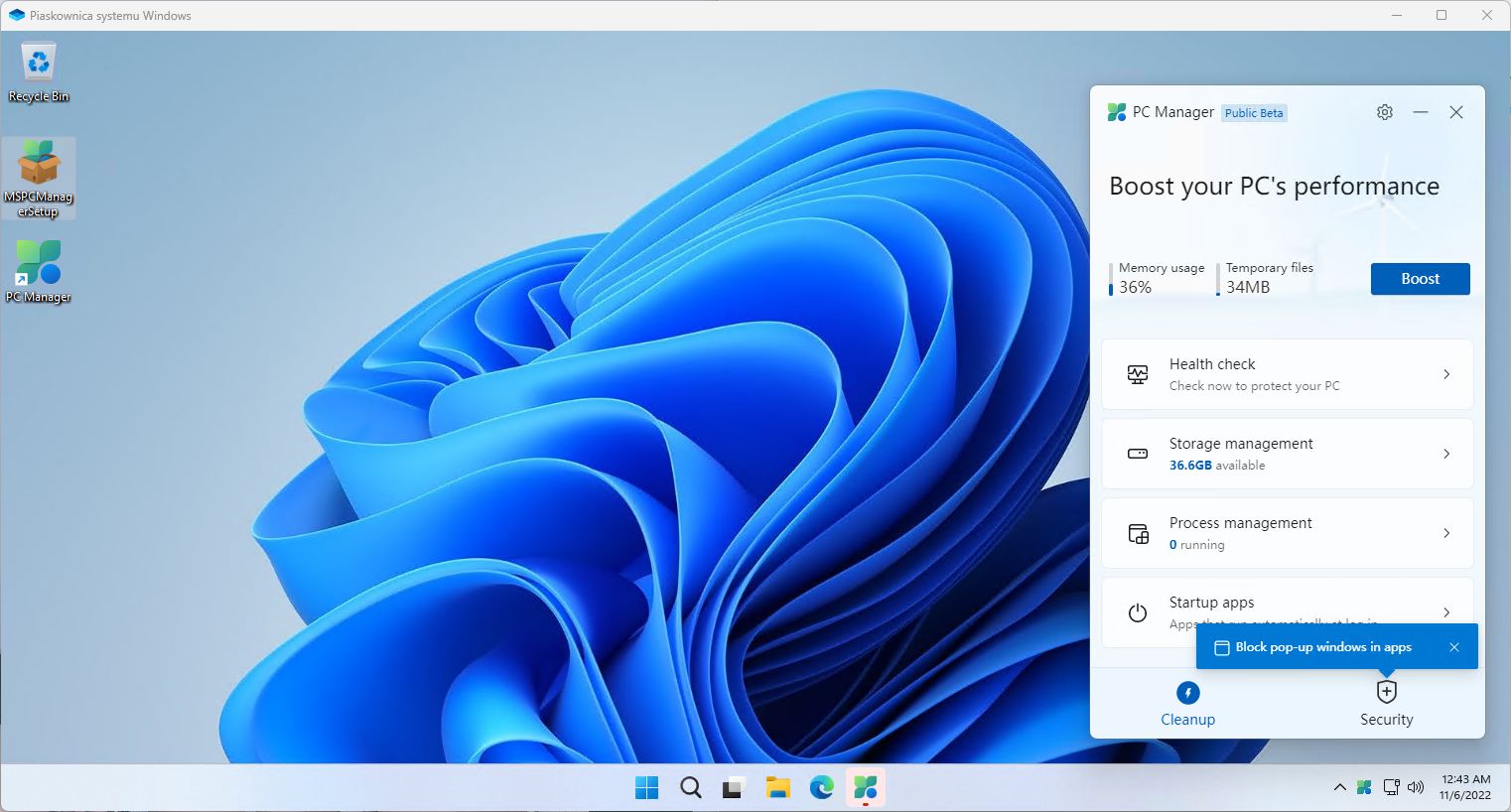 PC Manager - główne okno