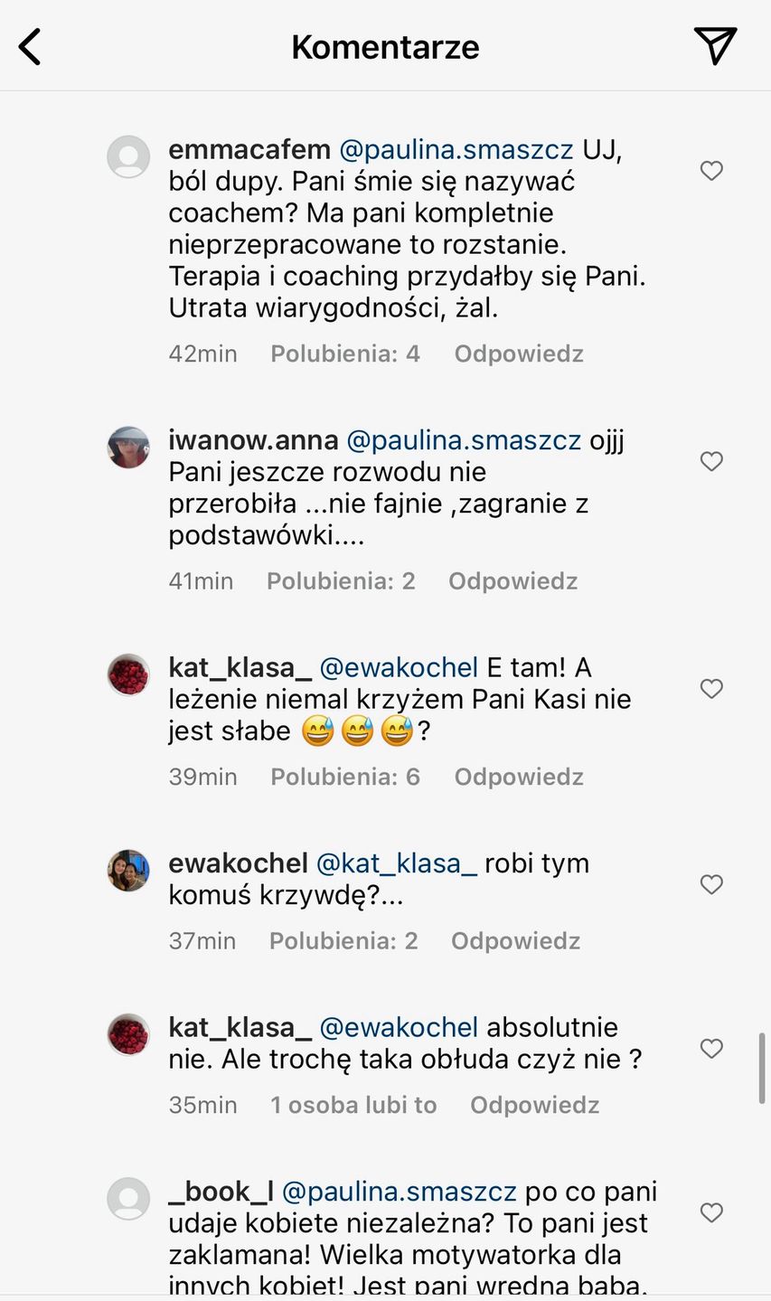 Internauci komentują wpis Pauliny Smaszcz