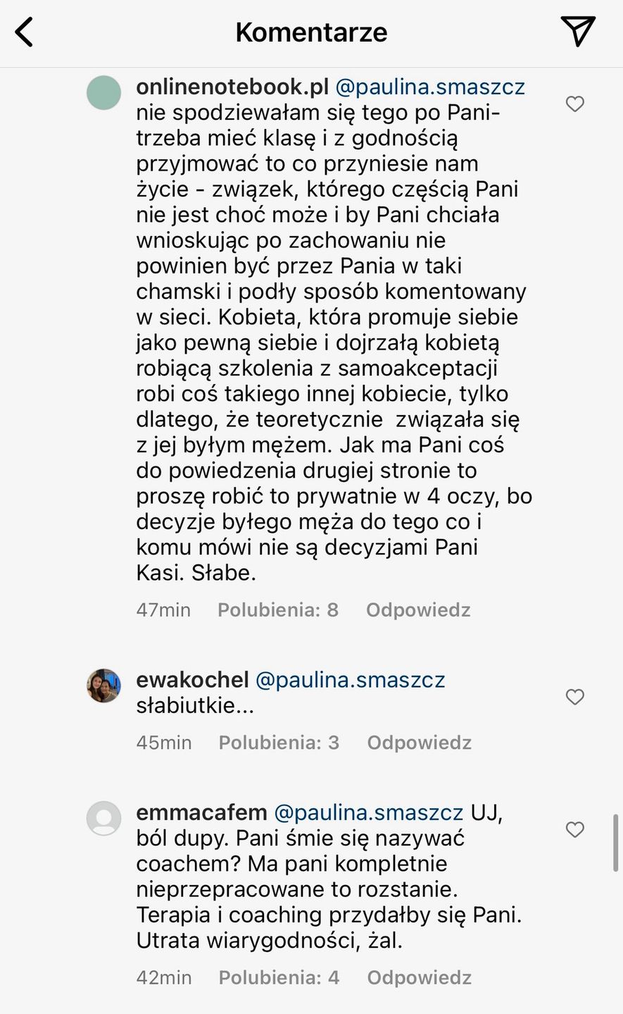Internauci komentują wpis Pauliny Smaszcz