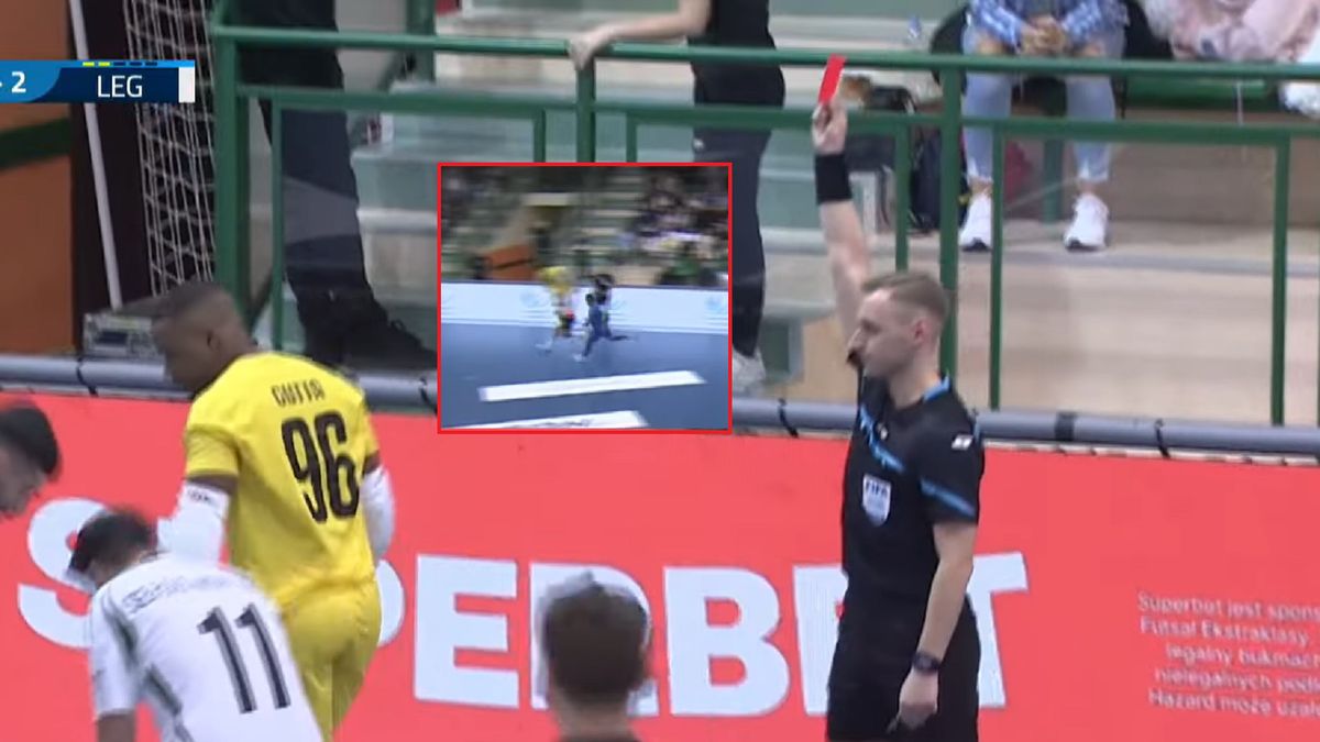 YouTube / Fogo Futsal Ekstraklasa / Na zdjęciu: Moment brutalnego faulu w meczu Fogo Futsal Ekstraklasy.