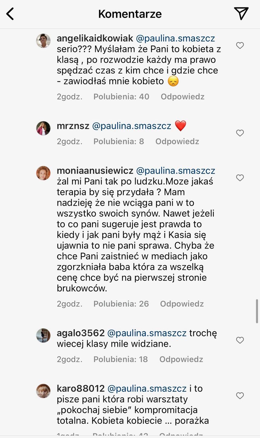 Internauci komentują wpis Pauliny Smaszcz