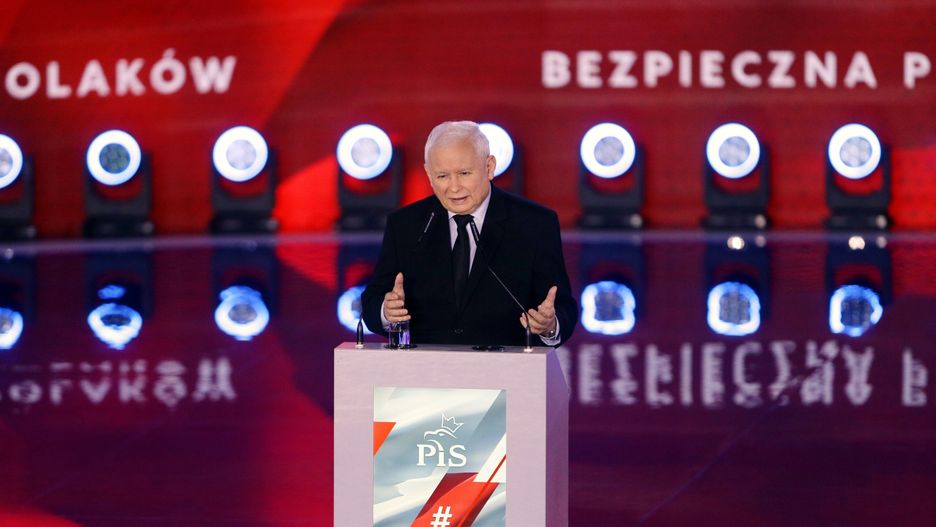 Prezes PiS Jarosław Kaczyński na konwencji w Katowicach