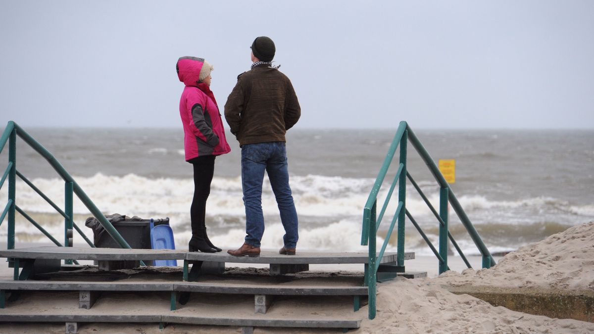 Porywisty wiatr na plaży/ ilustracja