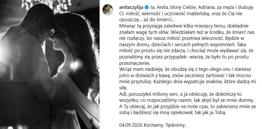 Wpis Anity Szydłowskiej-Szymaniak na Instagramie