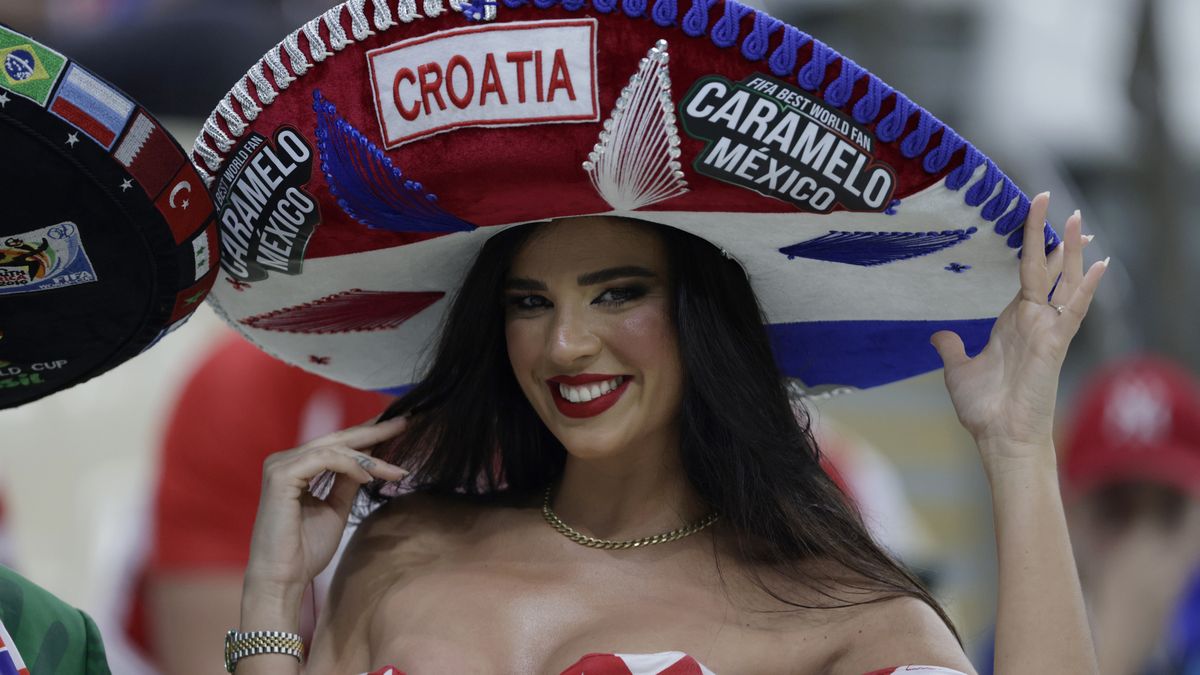 LUSAIL CITY, QATAR - DECEMBER 13: Former Miss Croatia, Ivana Knoll before the FIFA World Cup Qatar 2022 semi final match between Argentina and Croatia at Lusail Stadium on December 13, 2022 in Lusail City, Qatar. (Photo by Richard Sellers/Getty Images)