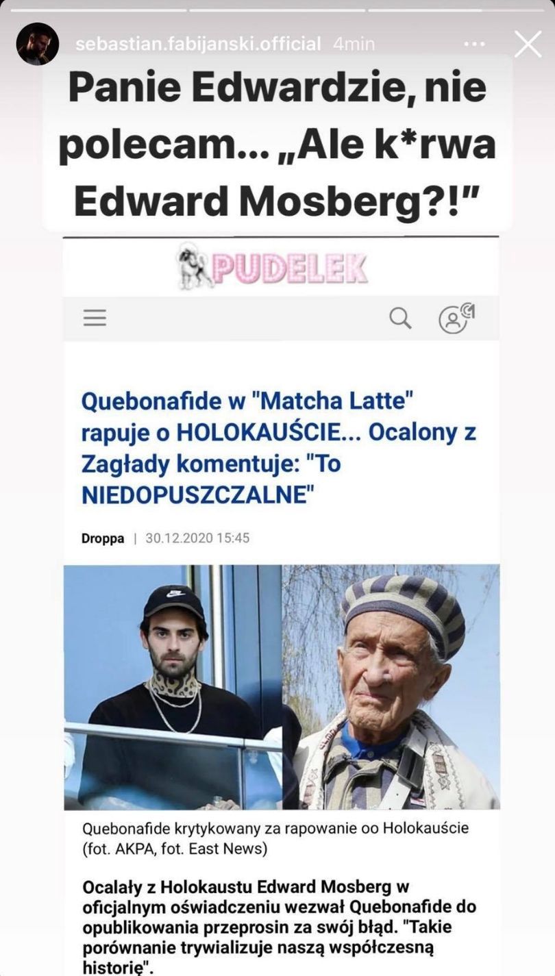 Sebastian Fabijański uderza w Quebonafide