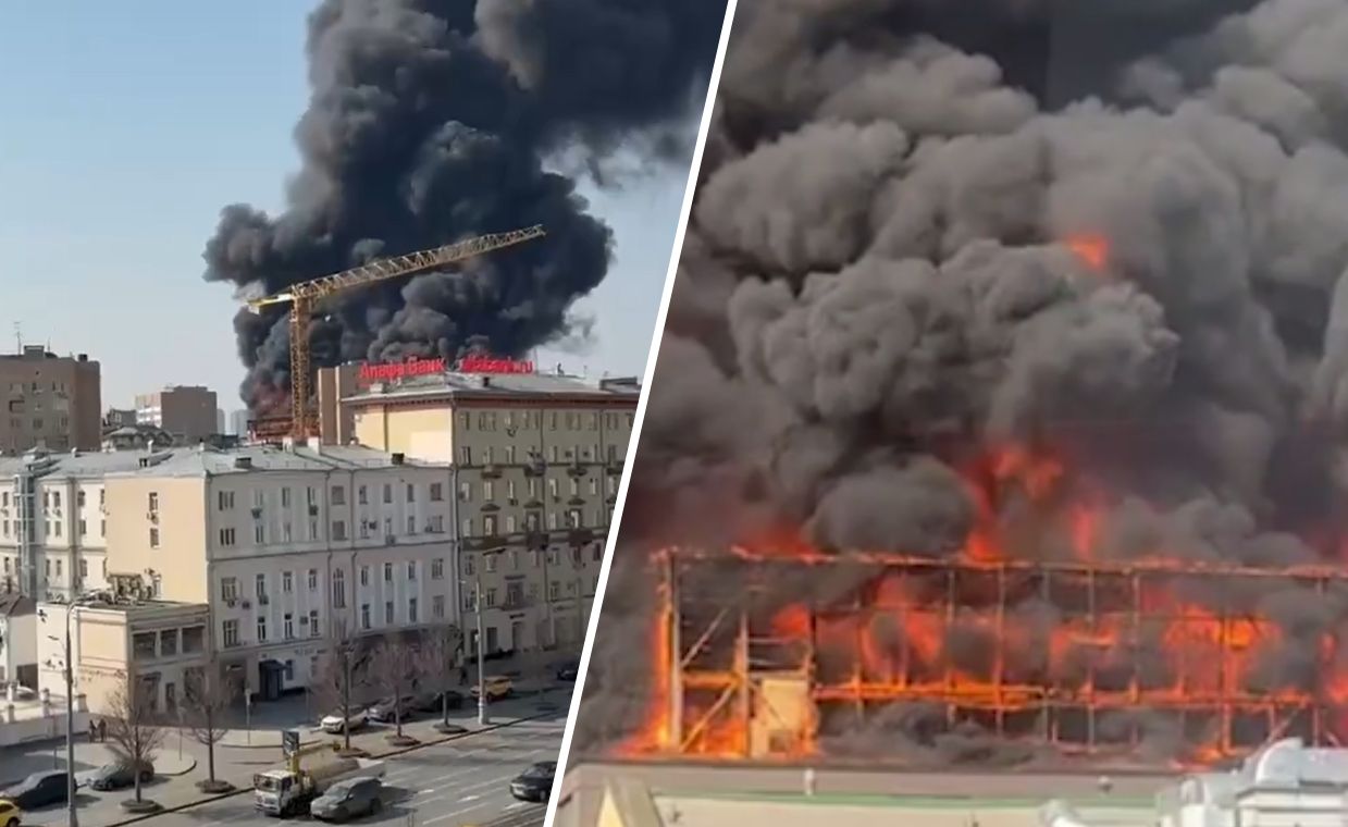 Fire engulfs roof of luxurious Moscow complex