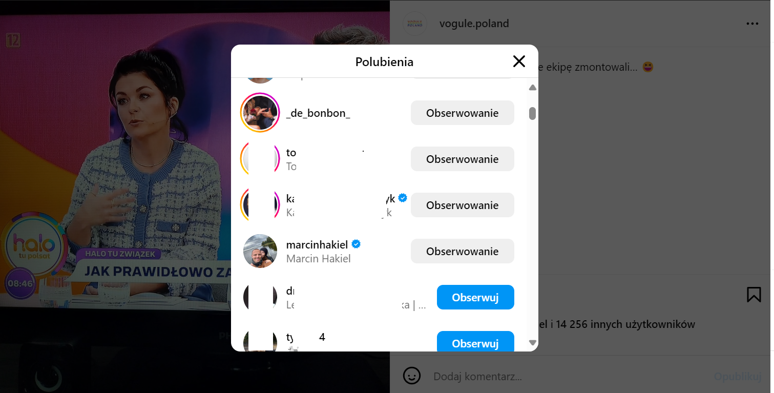 Wpis na Instagramie