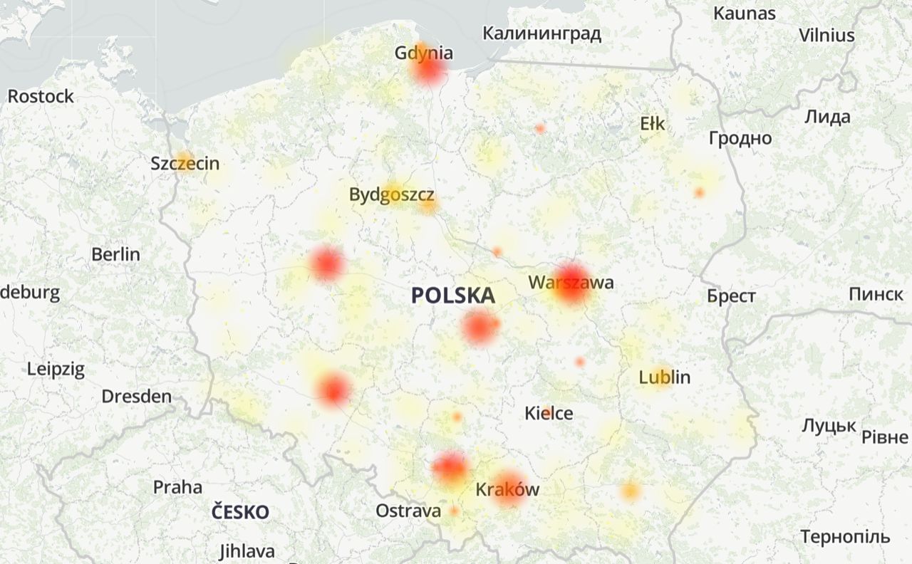 Awaria PKO, źródło: downdetector