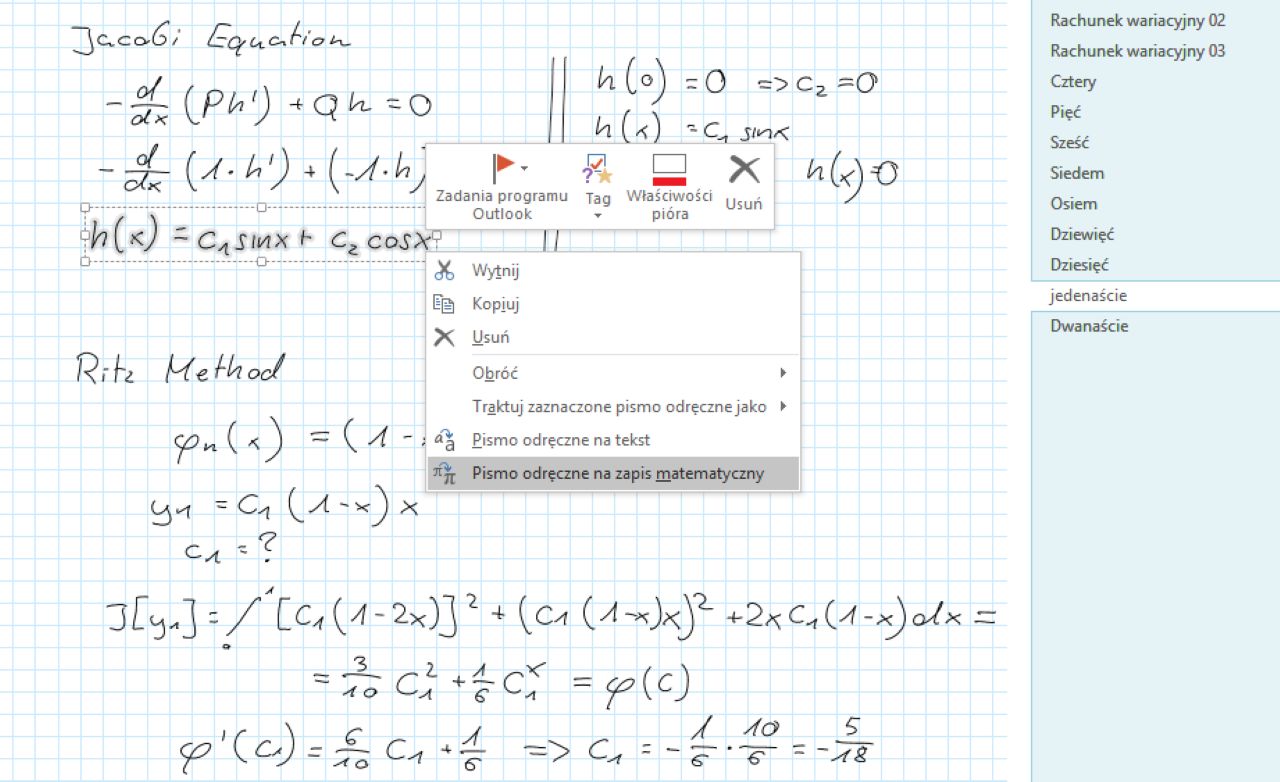 możliwości konwersji pisma odręcznego w klasycznym OneNote