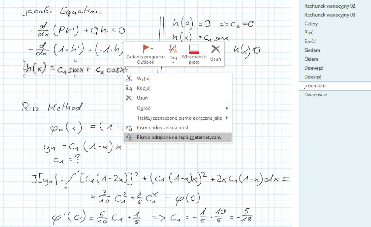 możliwości konwersji pisma odręcznego w klasycznym OneNote