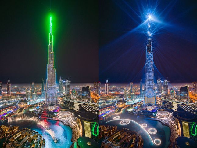Fotograf wspomina, że zamurowało go, gdy pierwszy raz zobaczył fantastyczne kolory, rozświetlające miasto nad Dubajem. Burdż Chalifa jest piękną wieża sama w sobie, a w towarzystwie cudownego światła zyskuje dodatkowy majestat. Lasery biją z niej pod każdym kątem. To coś, co po prostu trzeba zobaczyć.