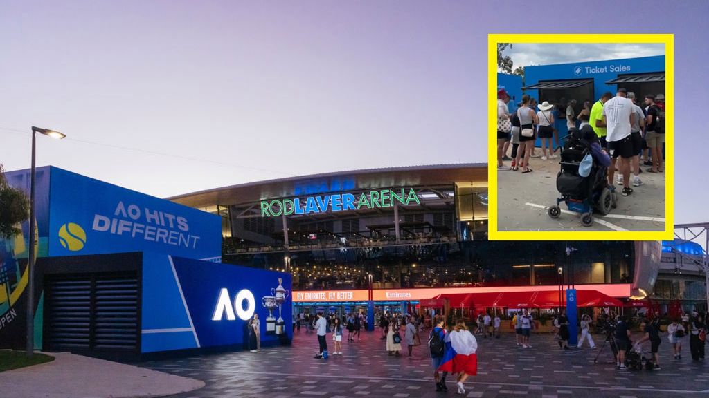 Getty Images / Chris Putnam/Future Publishing / Na zdjęciu: Rod Laver Arena, w ramce kasa biletowa na Australian Open