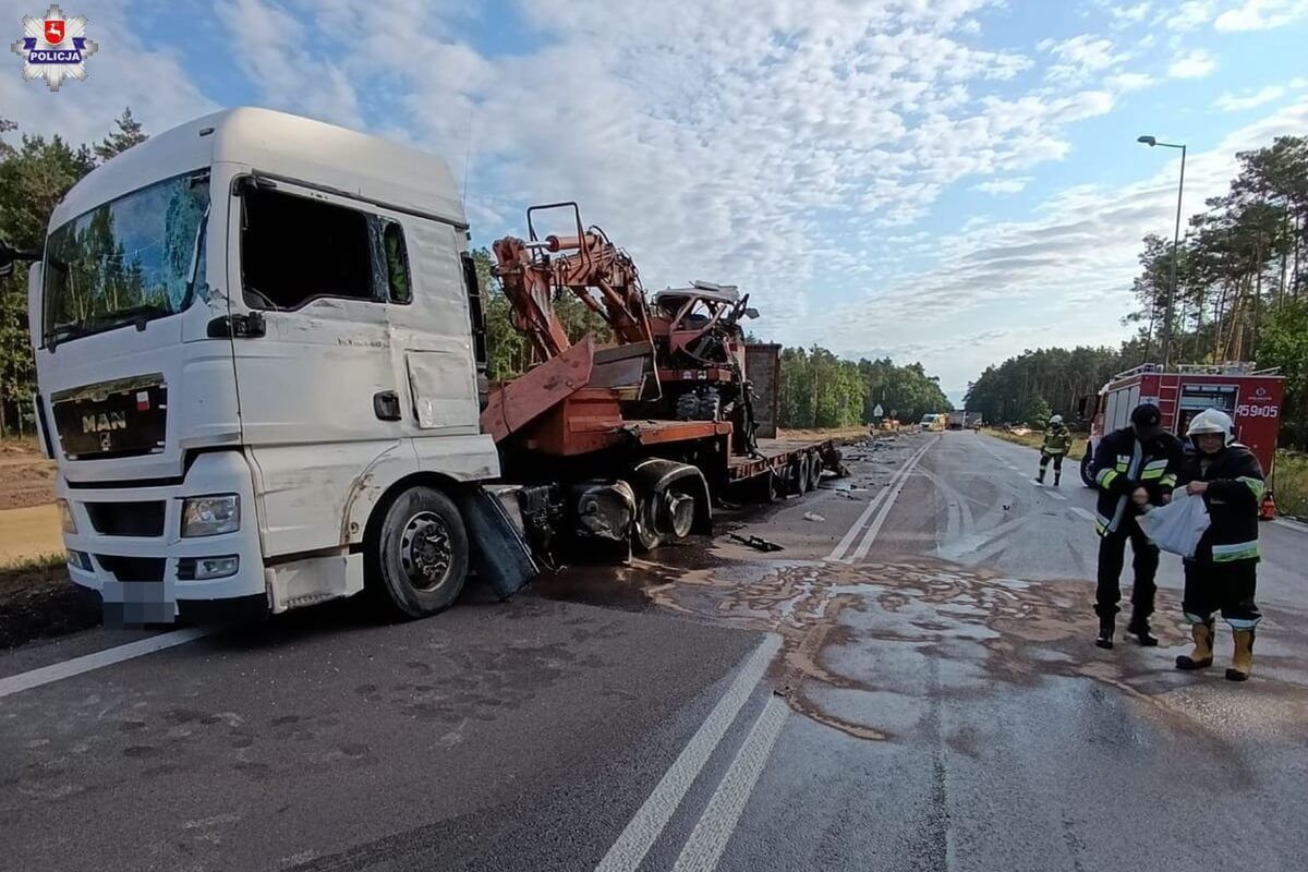Wypadek na obwodnicy Kocka - zderzenie ciężarówek