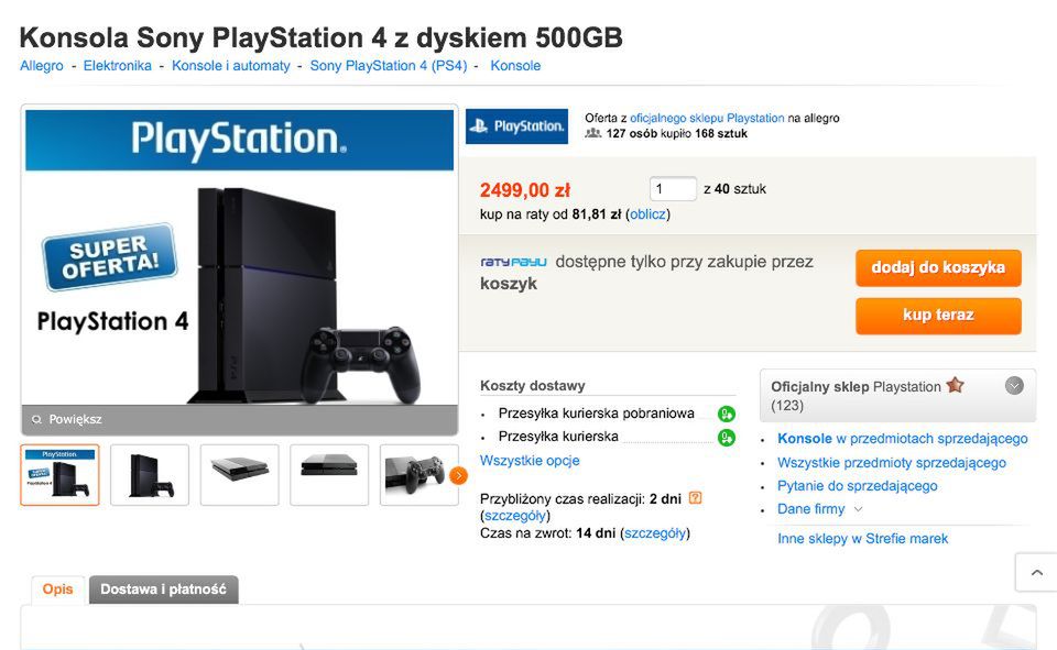 „Sony sprzedaje PS4 na Allegro o 600 złotych drożej niż w swoim oficjalnym sklepie”. Czy aby na pewno?