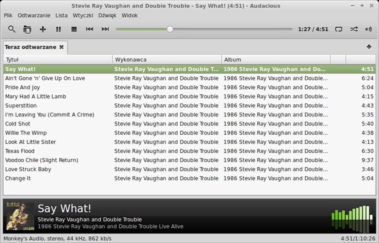 Audacious - jeden z wielu dostępnych na Linuksa odtwarzaczy muzyki