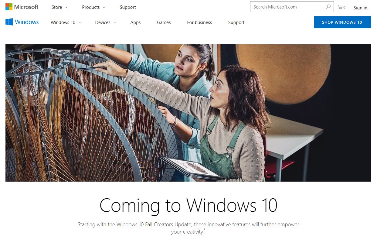 Brytyjska strona Microsoftu już z napisem „Fall Creators Update”