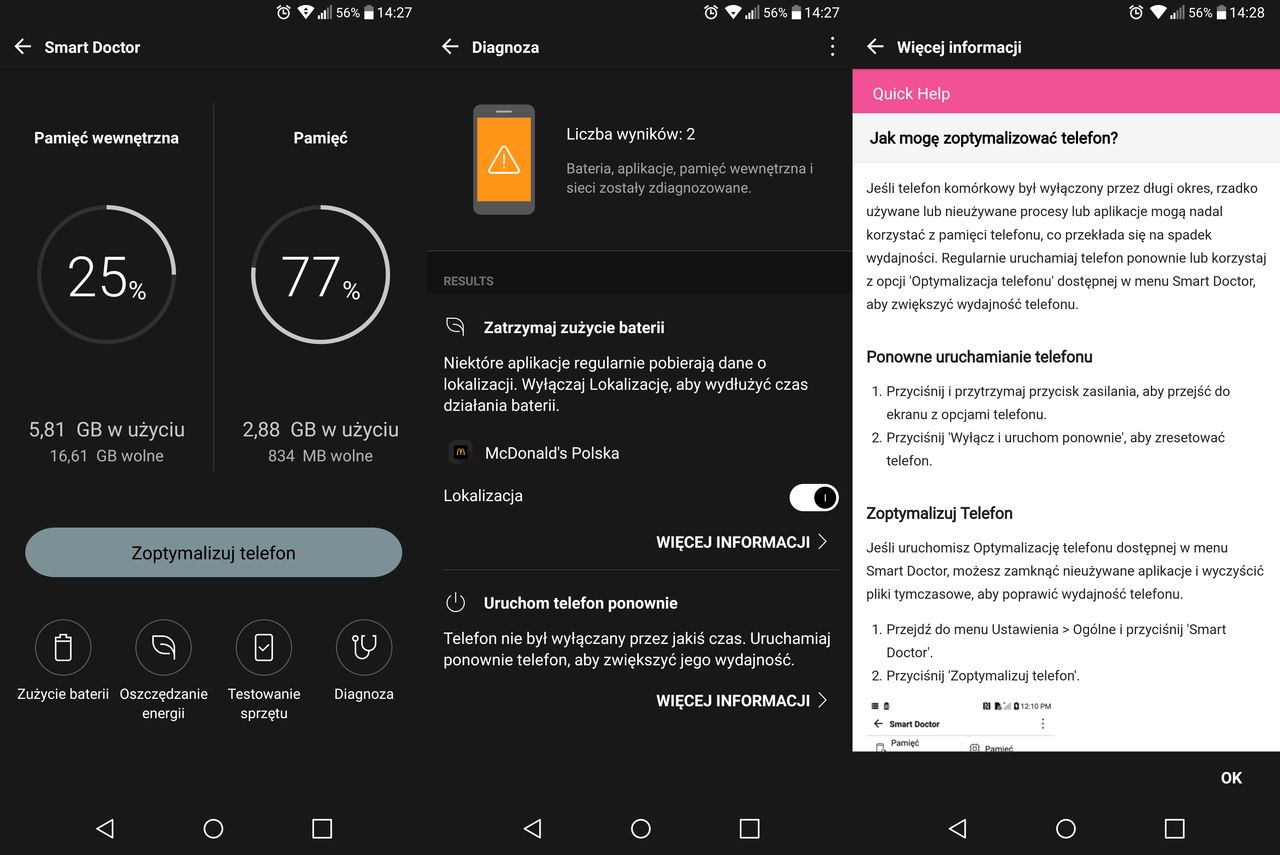 Smart Doctor w LG G6 podpowiada jak dodatkowo zoptymalizować telefon
