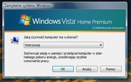 Jak zmienić domyślną opcję zamykania w Vista?