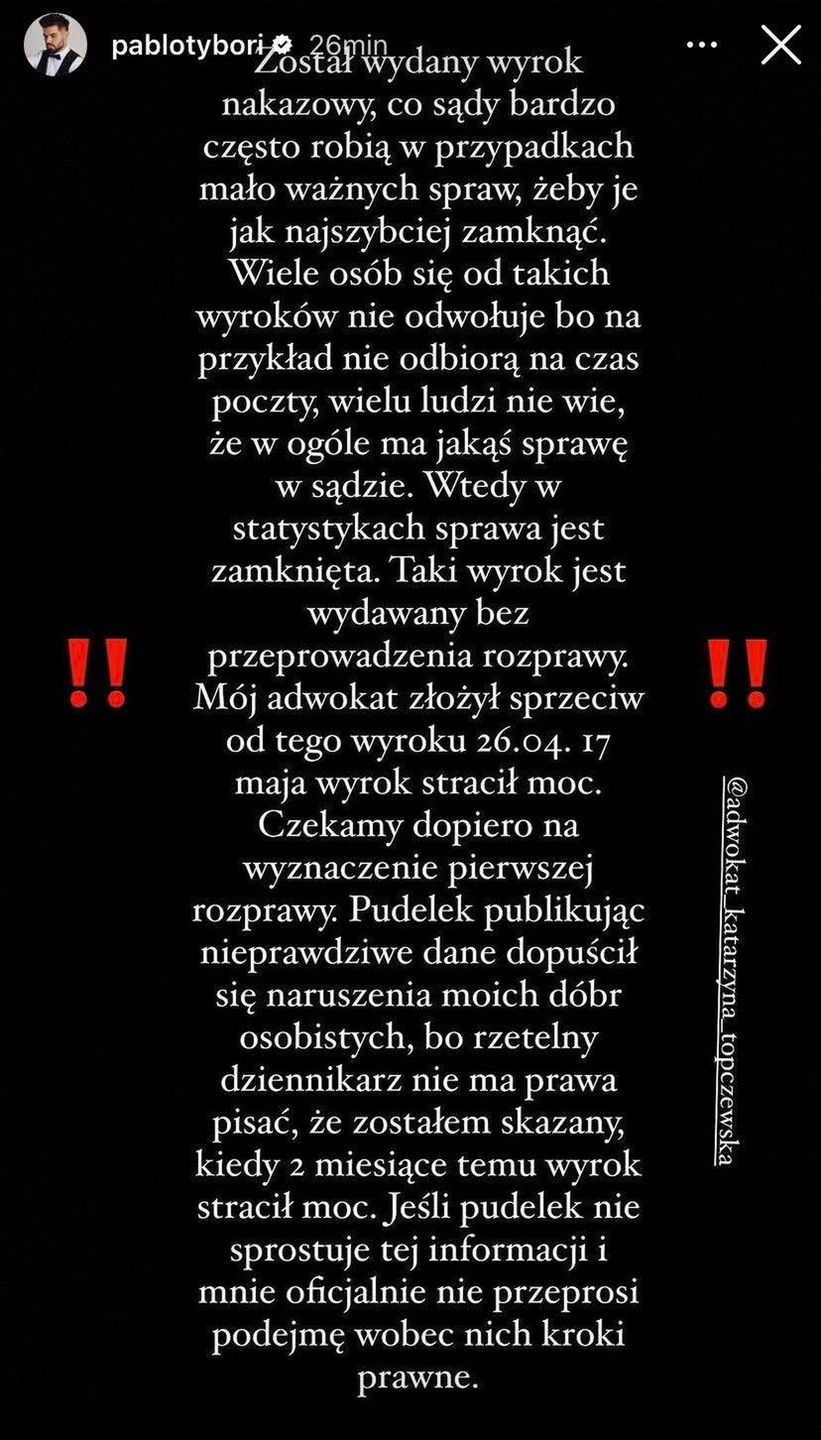 Paweł Tyburski tłumaczy się z wyroku w sprawie kosmetolog