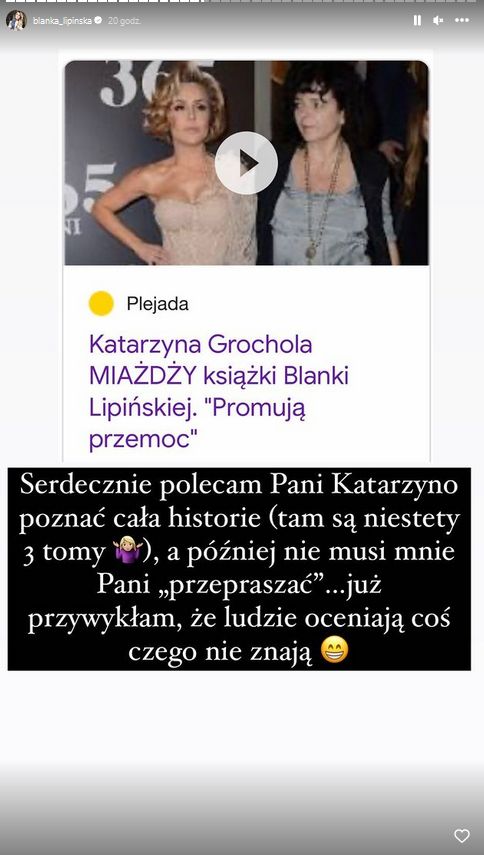 Katarzyna Grochola dosadnie ocenia "twórczość" Blanki Lipińskiej: "PROMOWANIE DEBILIZMU". Autorka "365 dni" odpowiedziała...