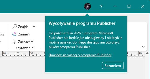Ostrzeżenie o zakończeniu wsparcia Publishera