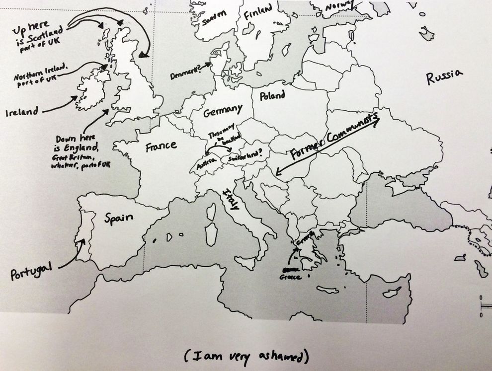 Amerykanie podpisują kraje na mapie Europy