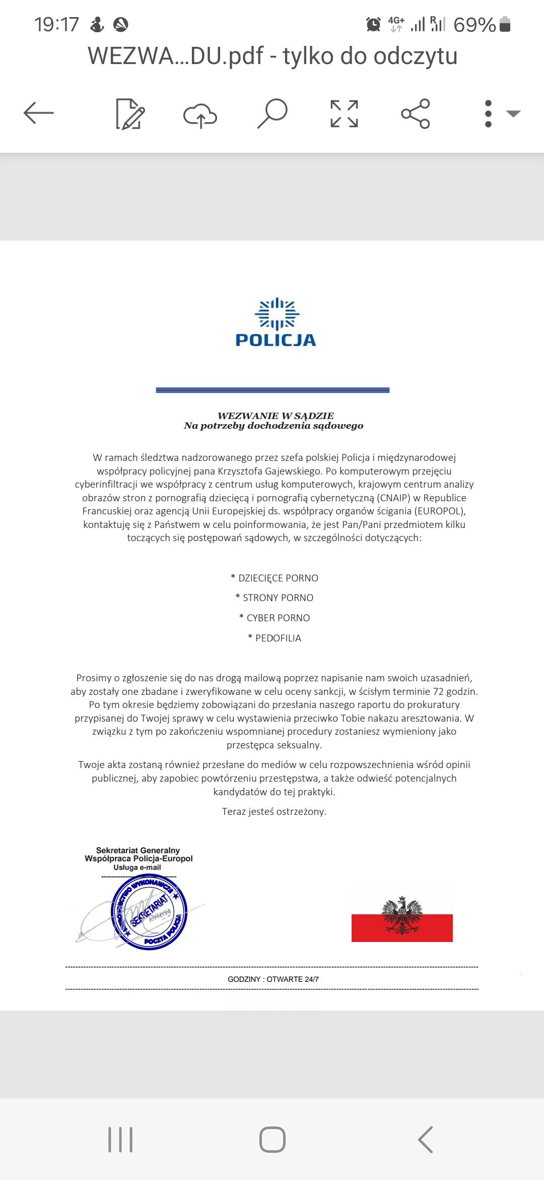 Fałszywa wiadomość do Czytelniczki