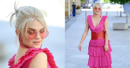 "Fashion icon" Margaret w różowych falbanach i czerwonych rajstopach... (ZDJĘCIA)