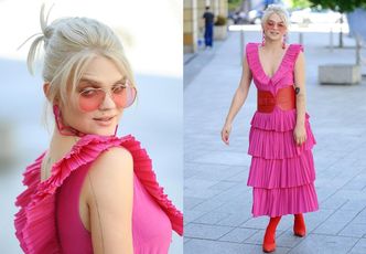 "Fashion icon" Margaret w różowych falbanach i czerwonych rajstopach... (ZDJĘCIA)