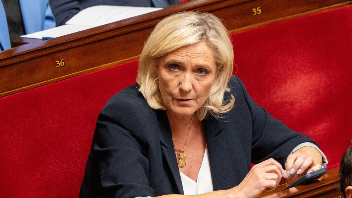 Marine Le Pen, leader of National Rally, during a session of questions to the government at the National Assembly, in Paris, France, on Tuesday, April 1, 2025. Le Pen lashed out at the decision to bar her from running for elected office for five years, saying it effectively eliminated her from the 2027 presidential race. Photographer: Nathan Laine/Bloomberg via Getty Images