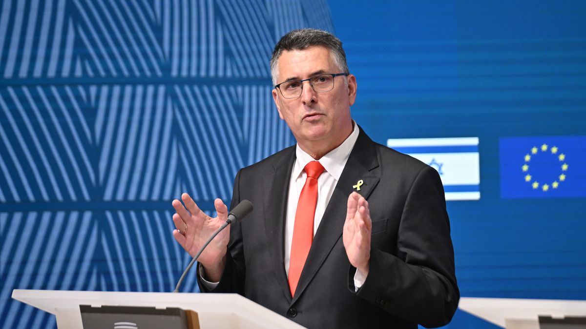 BRUSSELS, BELGIUM - FEBRUARY 24: High Representative of the Union for Foreign Affairs and Security Policy Kaja Kallas (not seen), Commissioner for the Mediterranean, and representatives of EU member states Dubravka Suica (not seen) and Israeli Foreign Minister Gideon Saar hold a joint press conference after the EU-Israel Association Council meeting in Brussels, Belgium, on February 24, 2025. (Photo by Dursun Aydemir/Anadolu via Getty Images)