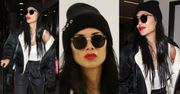 Czarno-biała Nicole Scherzinger wydyma czerwone usta na lotnisku w LA