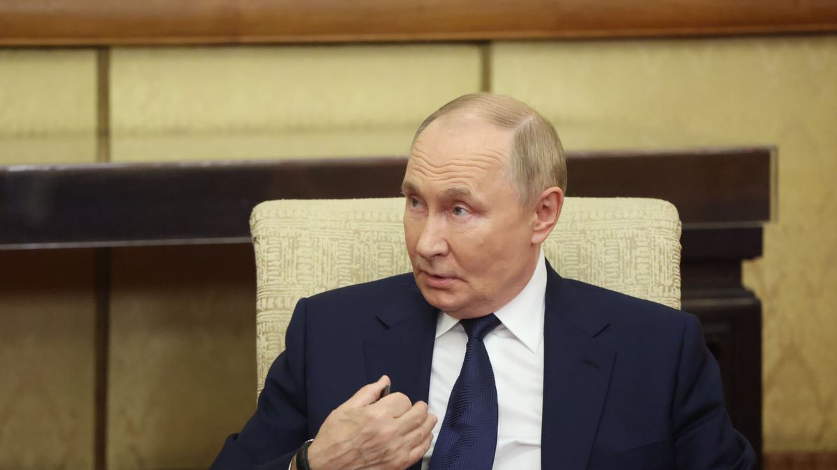 BEIJING, CHINA - SEPTEMBER 2:  (RUSSIA OUT) Russian President Vladimir Putin gestures during a meeting with Slovak Prime Minister Robert Fico (not pictured) during their bilateral meeting, September 2, 2025, in Beijing, China. Presidengt Putin is visiting China and will attend a military parade in Beijing to celebrate the 80th anniversary of the end of WW2. (Photo by Contributor/Getty Images)