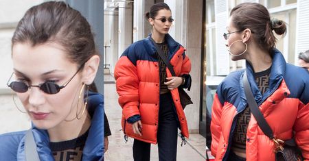 Smutna Bella Hadid w za dużej puchówce
