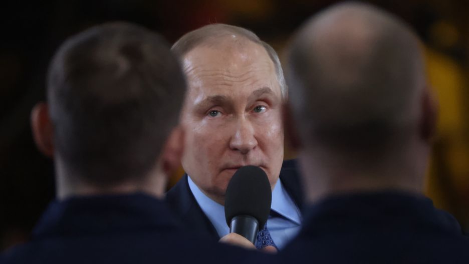 TULA, RUSSIA - APRIL 4: (RUSSIA OUT) Russian President Vladimir Putin meets with workers at the Tulazheldormash plant of the PTK Group on April 4, 2023 in Tula, Russia. Putin is having a one day work trip to Tula, an industrial city, located 193 kilometers (120 mi) south of Moscow. (Photo by Contributor/Getty Images)